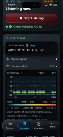 Decode Morse from live audio