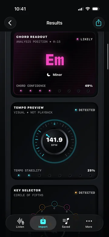 ChordLuma: Chords, Key & BPM preview